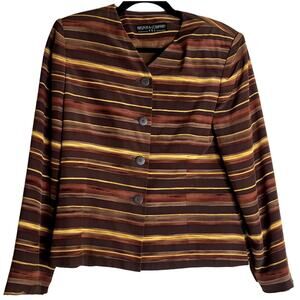 Kasper & Company ASL Blazer Women Multicolor 100% Silk Long Sleeve Front Button